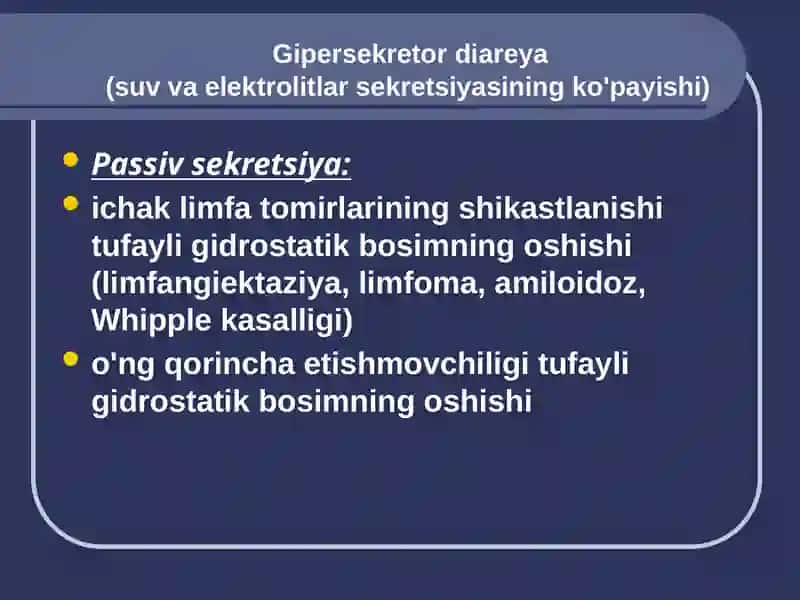 Diareya sindromli kasalliklarni differentsial diagnostikasi va davolash tamoyillari 2