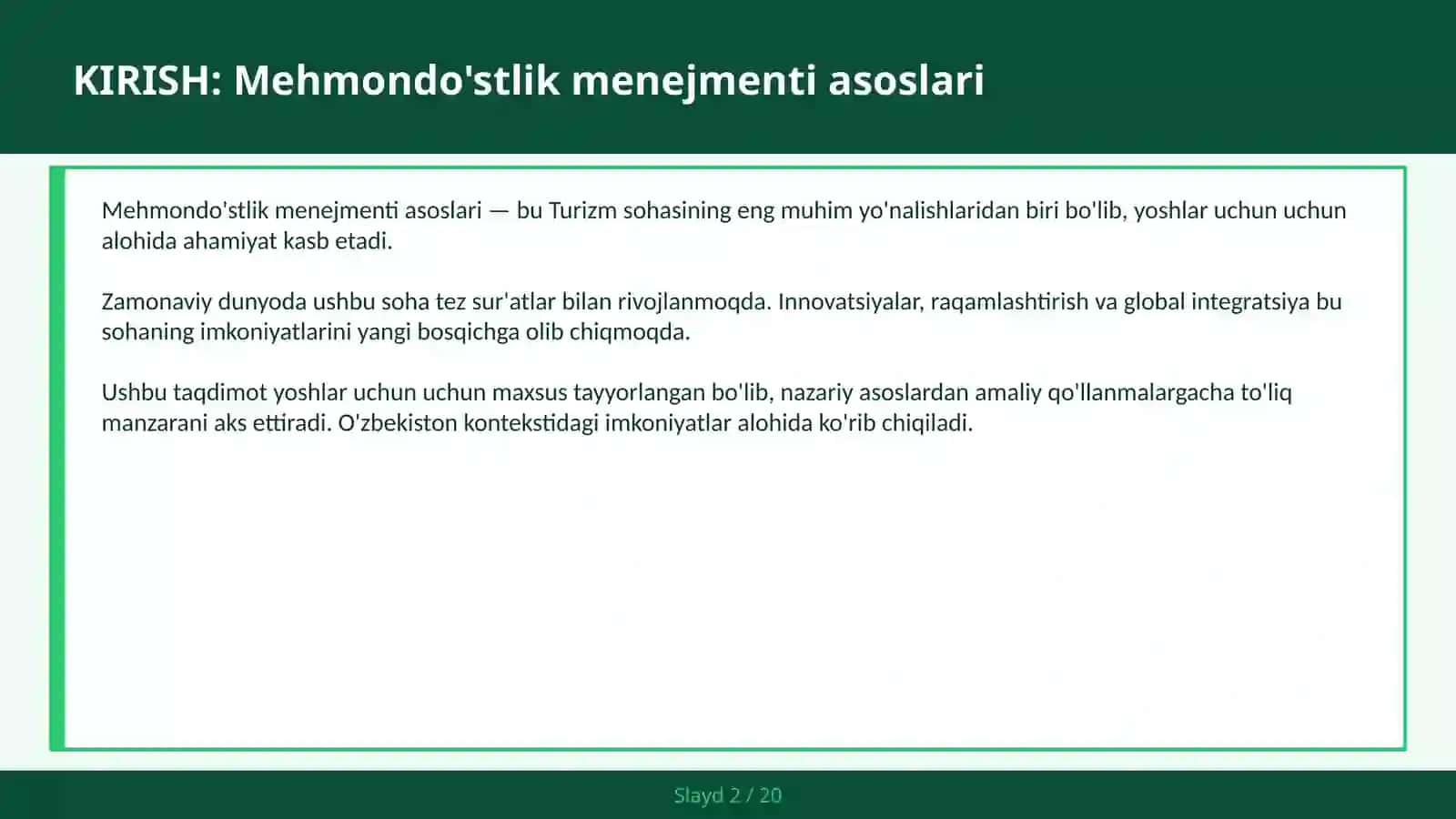 MEHMONDO'STLIK MENEJMENTI ASOSLARI 2