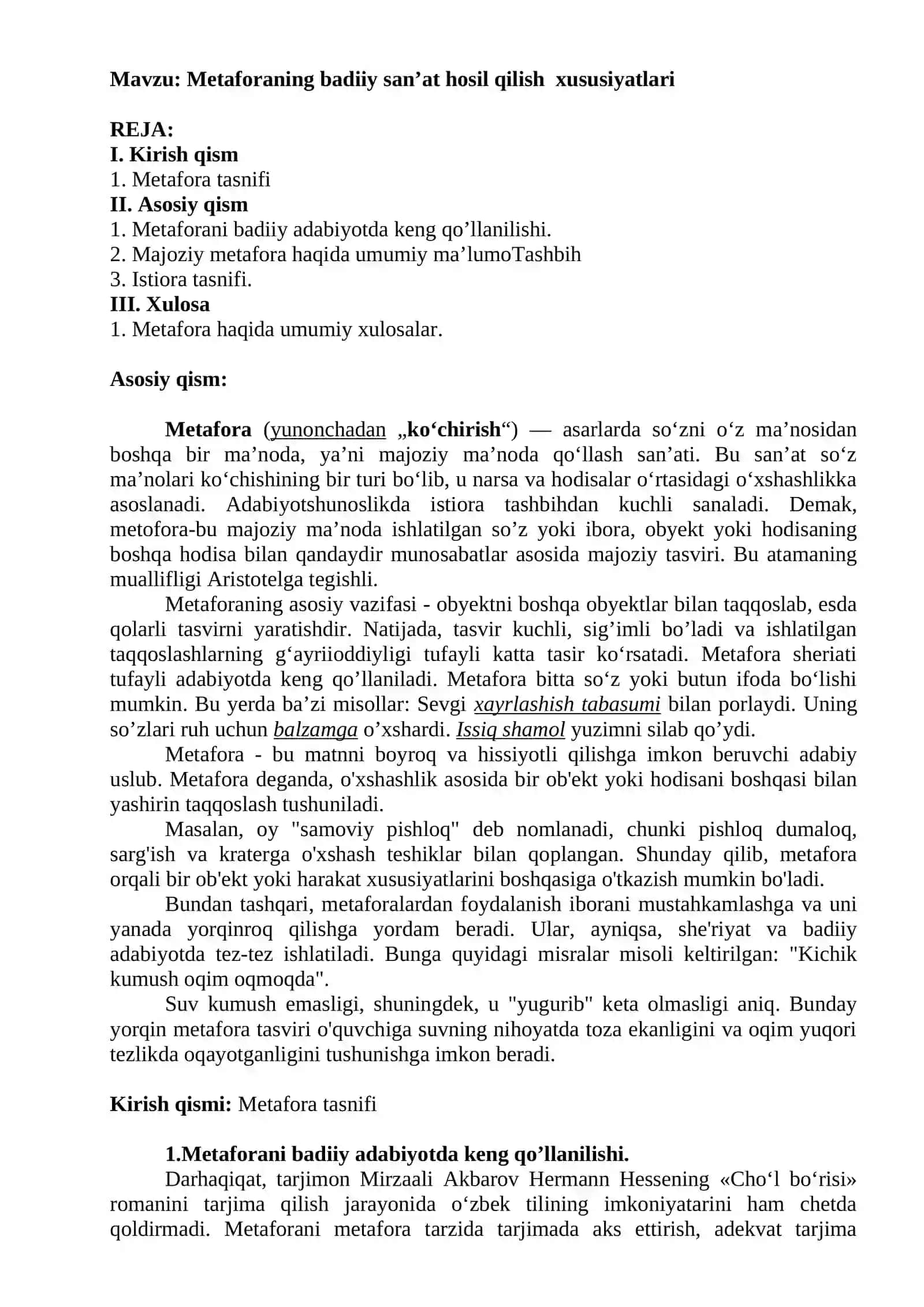 Metaforaning badiiy san’at hosil qilish xususiyatlari 2