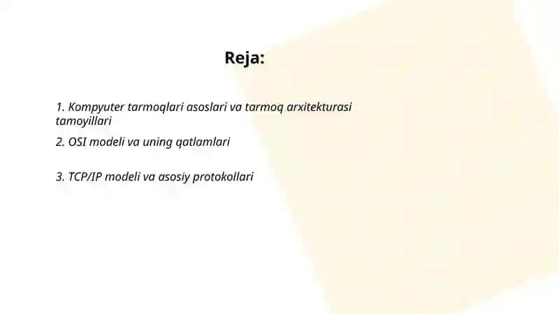 Kompyuter tarmoqlari va tarmoq texnologiyalari 2