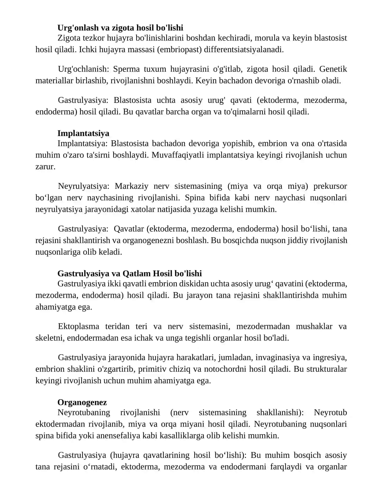 Gestalogiyadan Odam Embriogenezining qaltis davrlari 2