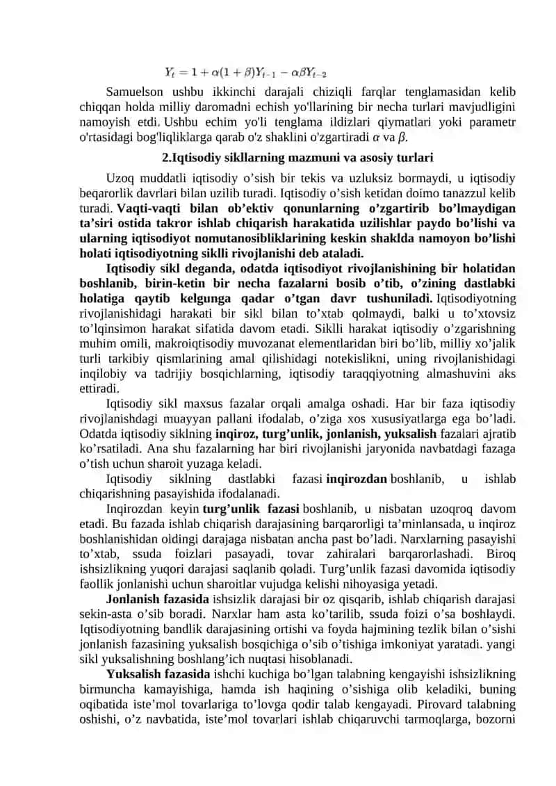 Iqtisodiy sikllarning modellari 2