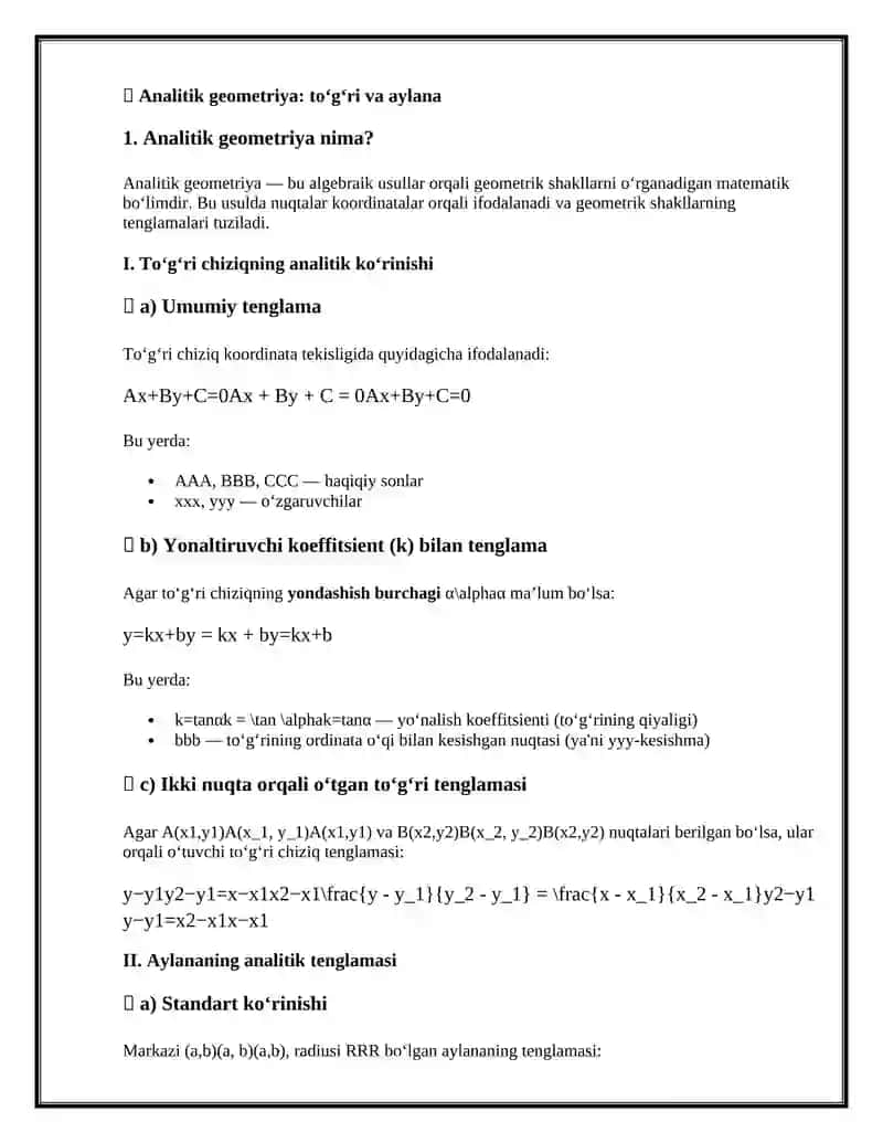 Analitik geometriya: to‘g‘ri va aylana 2