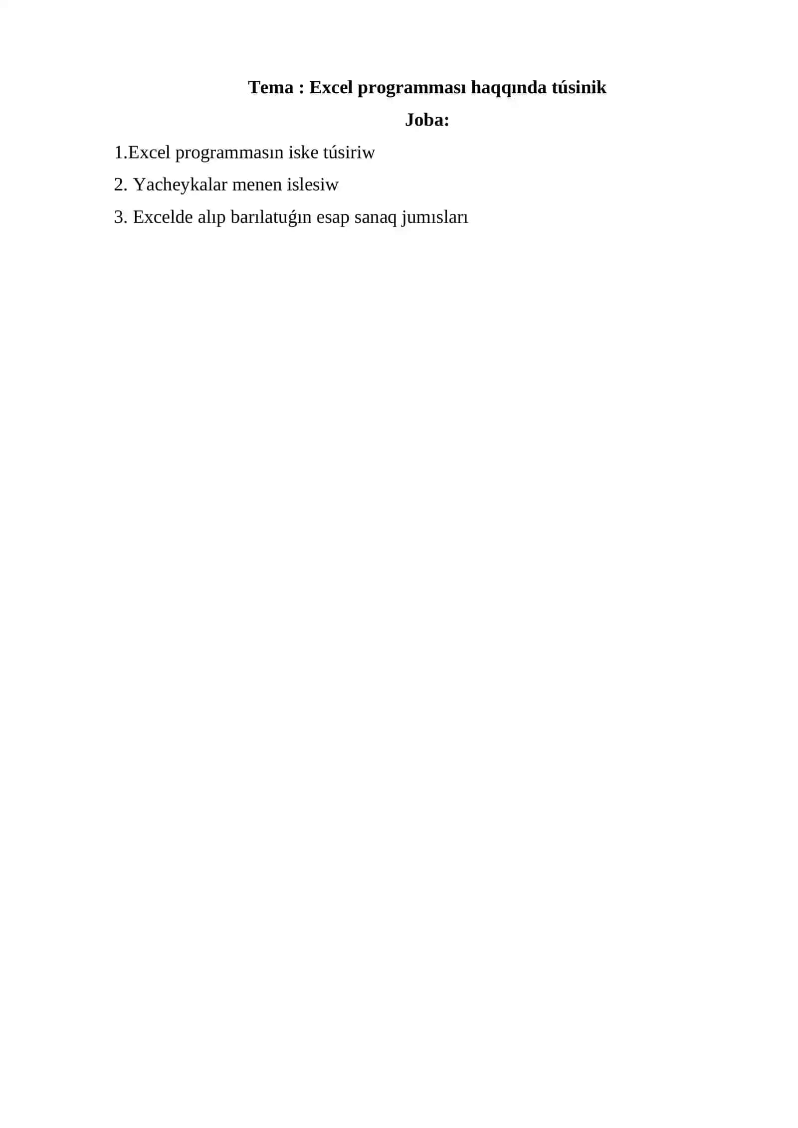 Excel programması haqqında túsinik 2