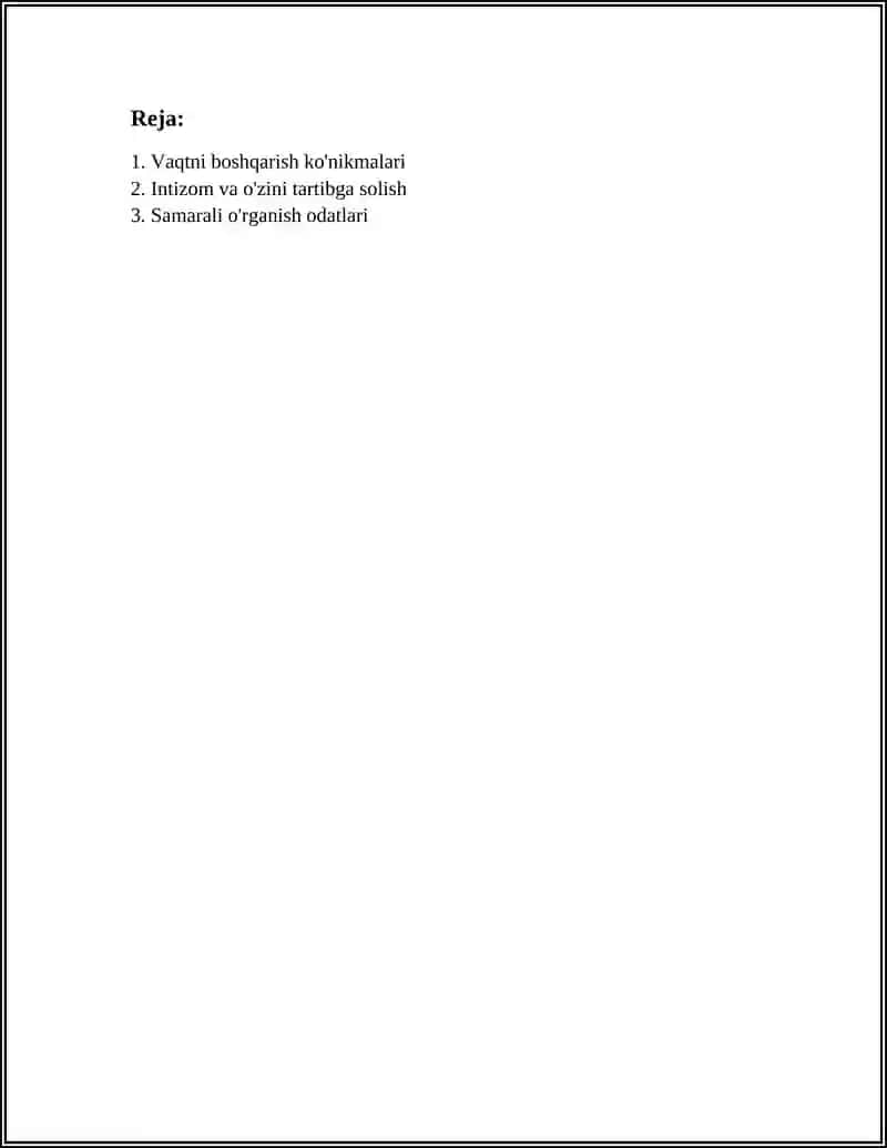 REFERAT: SHAXSNING MALAKA VA ODATLARI 2
