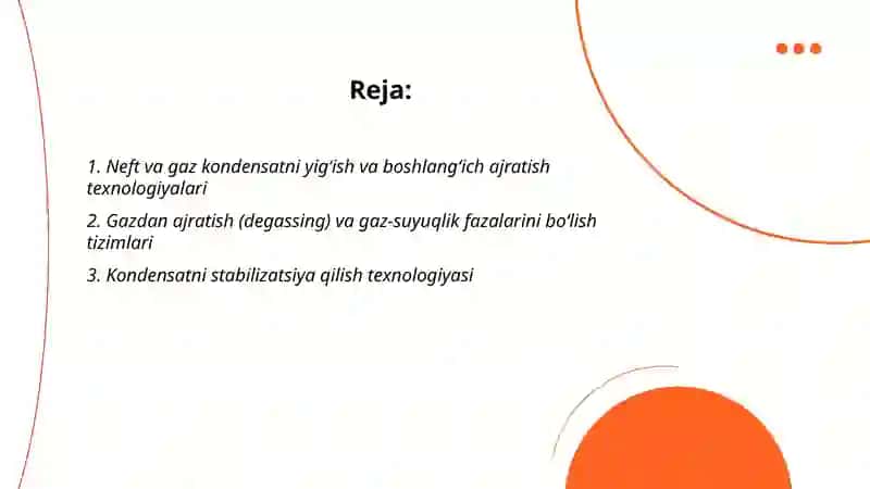 Neft va gaz kondensatni qayta ishlashga tayyorlash texnologik tizimi 2
