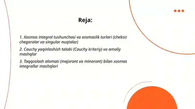 Xosmas Integrallarning Yaqinlashish Alomatlari 2