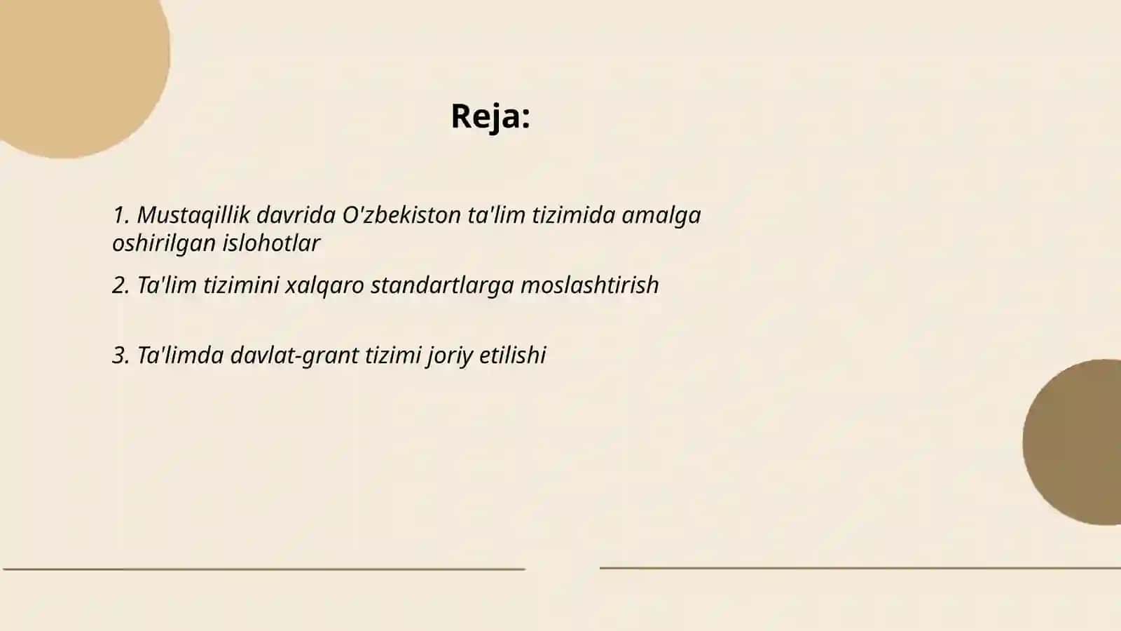 O'zbekiston Respublikasida ta'lim sohasida amalga oshirilgan islohatlar 2