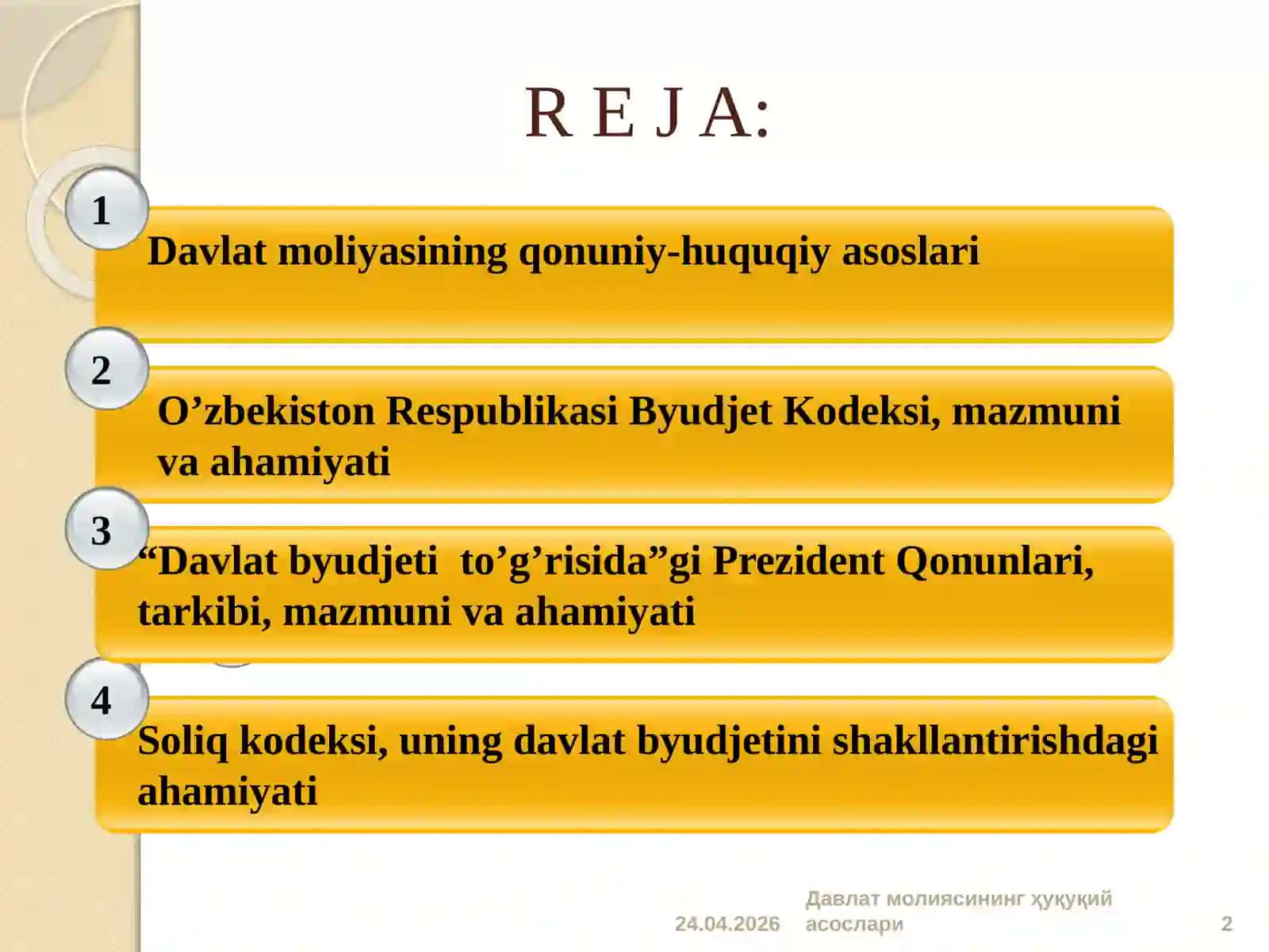 Davlat byudjetini amalga oshirishning huquqiy asoslari 2
