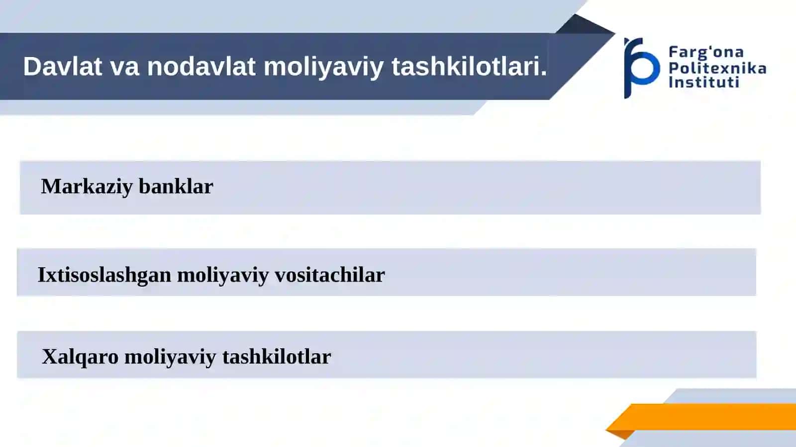 Davlat va nodavlat moliyaviy tashkilotlari 2