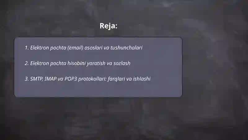 Elektron pochta (email) asoslari va tushunchalari 2