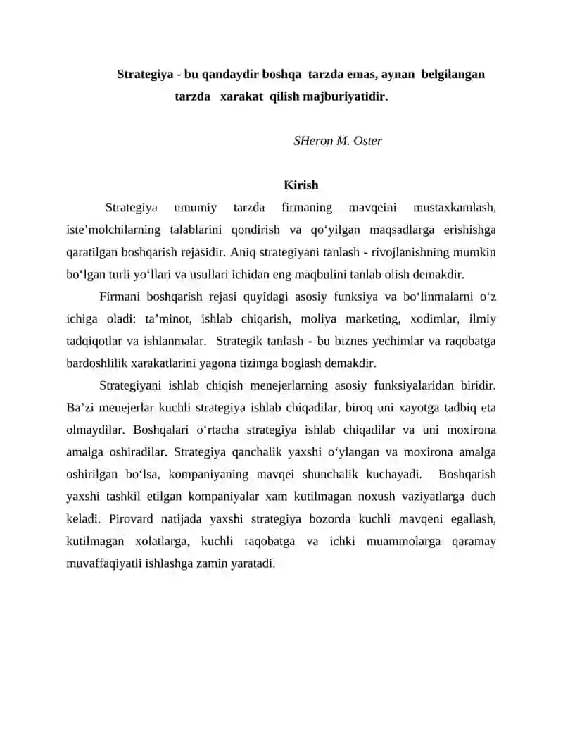 Kompaniya strategiyasini boshqarish 2