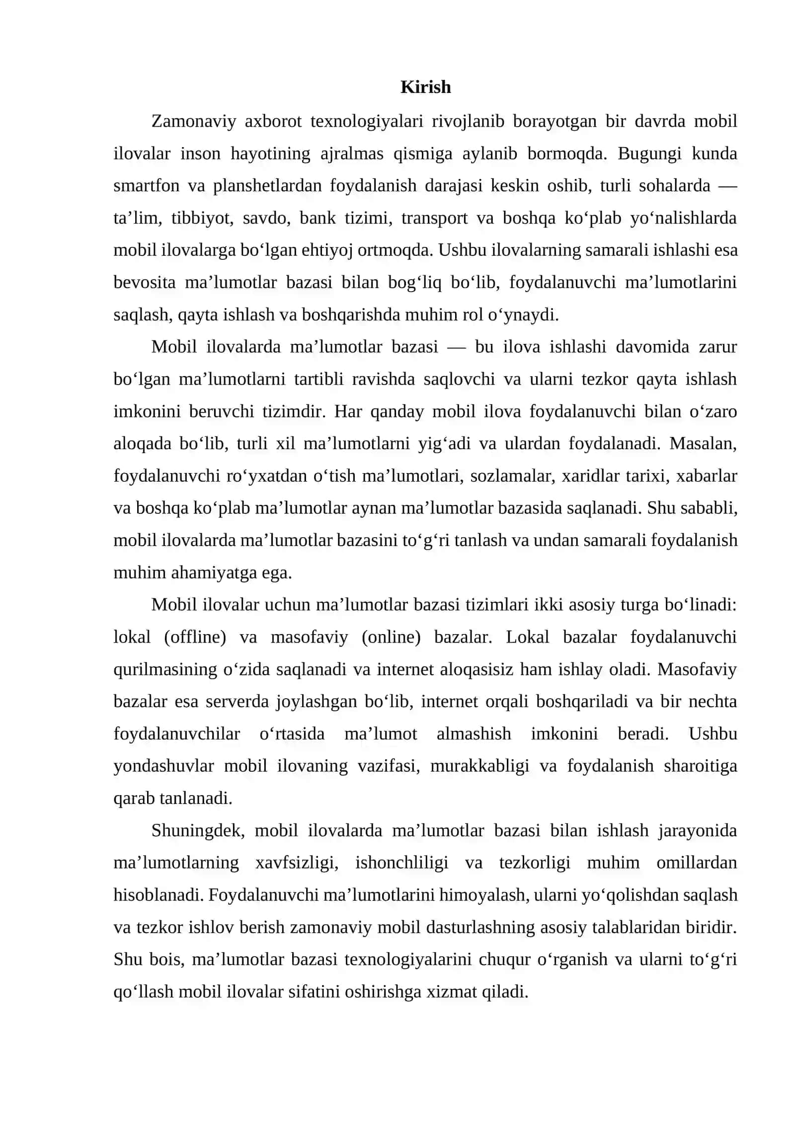 Mobil ilovalarda ma'lumot bazasi 2