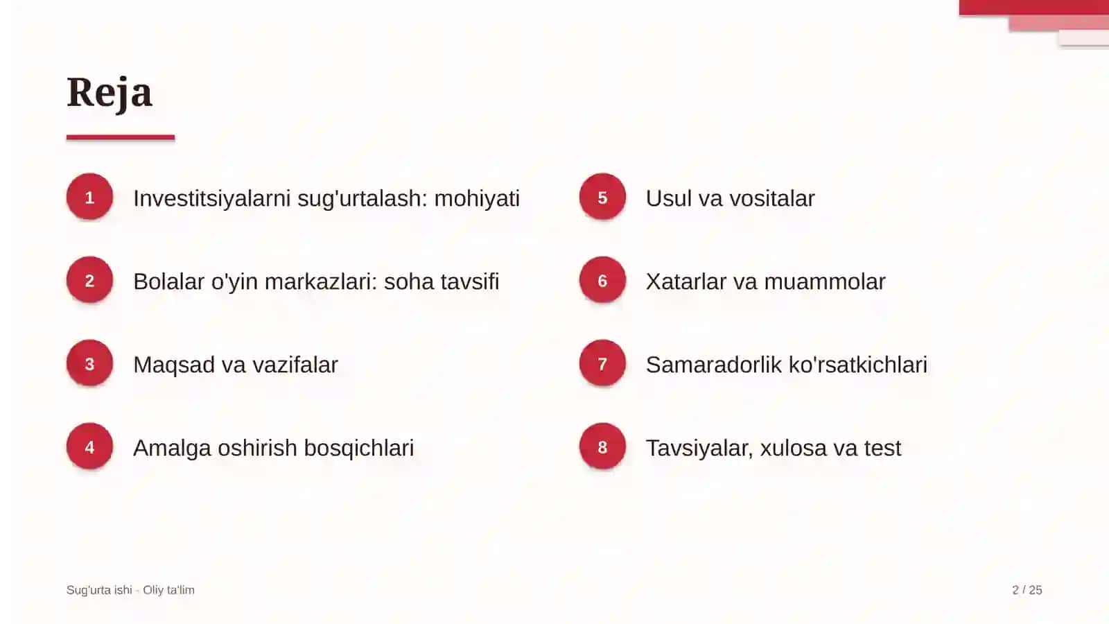 bolalar o'yin markazlarida investitsiyalarni sug'urtalash 8223 2