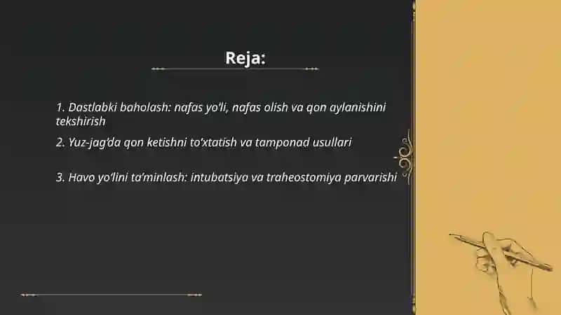 Yuz-jag' sohasi shikastlangan bemorlarni parvarish qilish 2