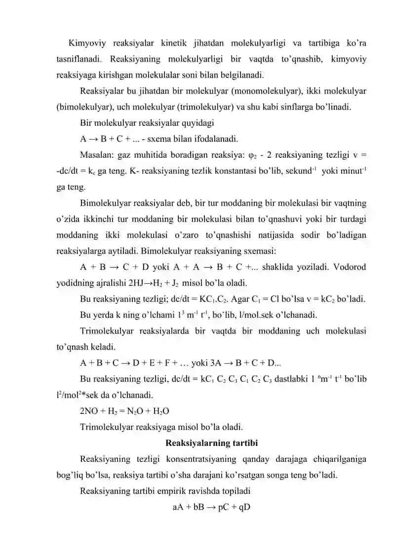 Kimyoviy reaksiyalarning kinetik tasnifi 2