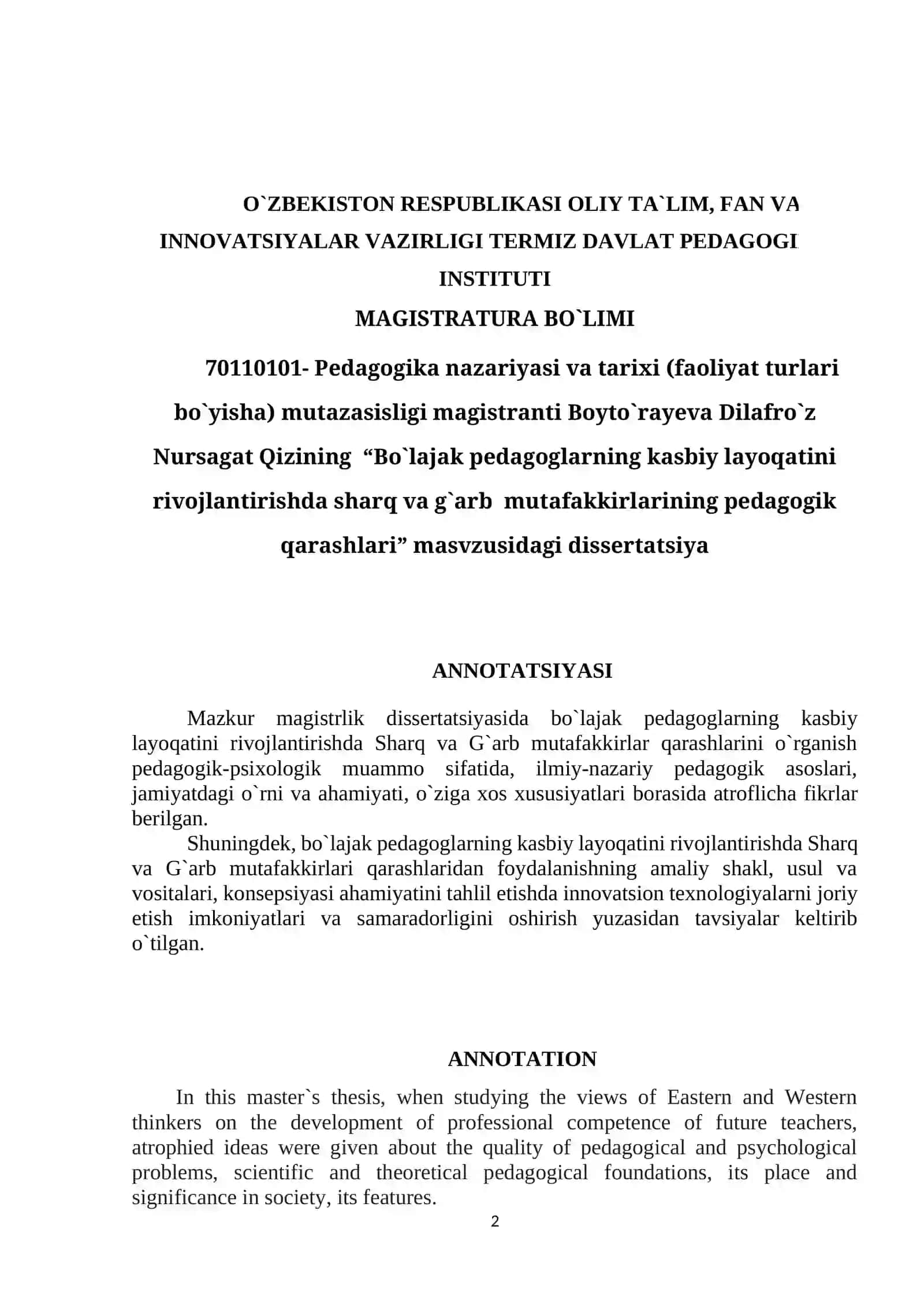 Magistrlik dissertatsiyasi Termiz davlat pedagogika instituti 2
