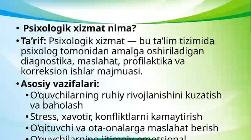Maktabda psixologikxizmatning ta’lim-tarbiyaga ta’siri 2