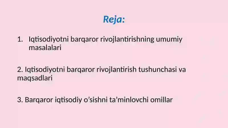 Iqtisodiyotni barqaror rivojlantirish 2
