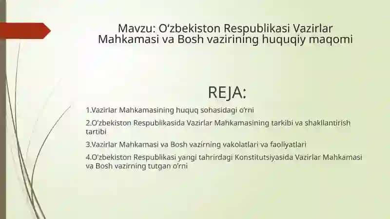 O‘zbekiston Respublikasi Vazirlar Mahkamasi va Bosh vazirining huquqiy maqomi 2