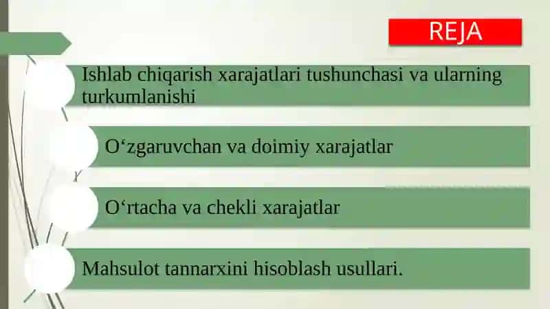 Ishlabchiqarish xarajatlari 2