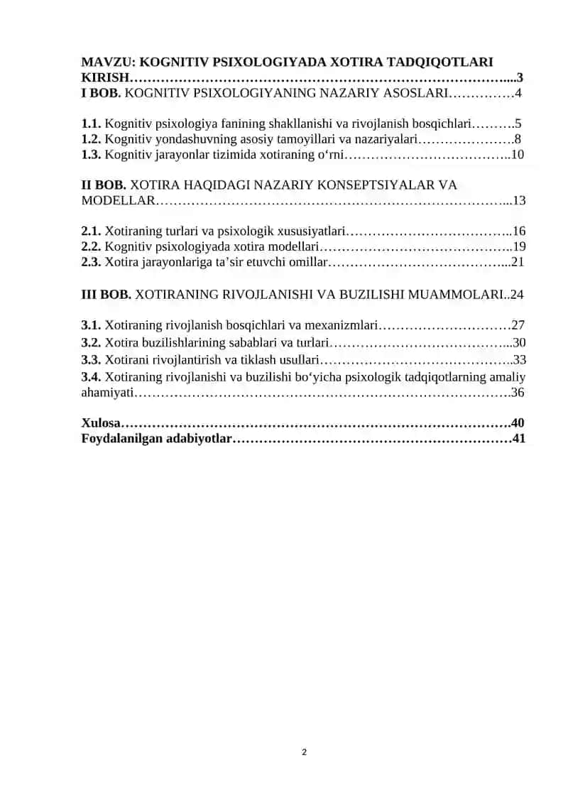 KOGNITIV PSIXOLOGIYADA XOTIRA TADQIQOTLARI 2