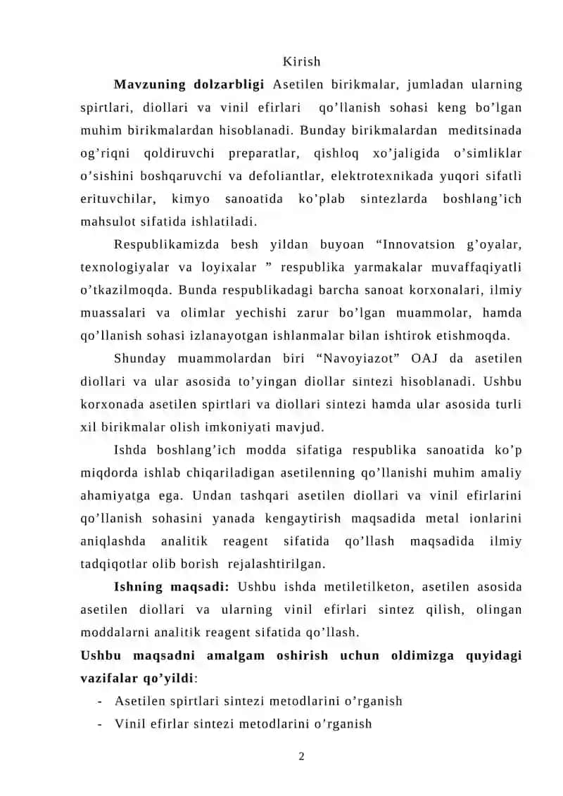 Atsetilen spirtlarini vinil efirlarini analitik kimyoda qo’llanilishi 2