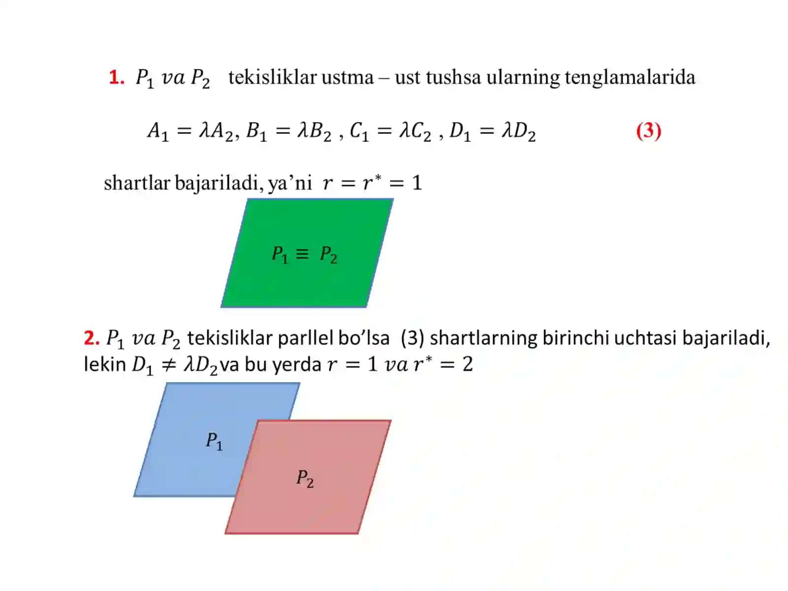 Tekisliklarning o’zarovaziyatlari 2