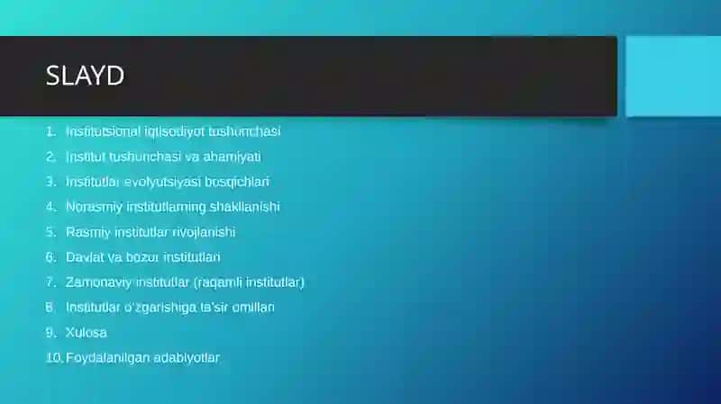 INSTITUTLARNING RIVOJLANISH EVOLYUTSIYASI 2