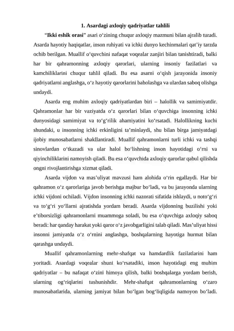 “Ikki eshik orasi” daestetik axloqiy qadriyatlar 2