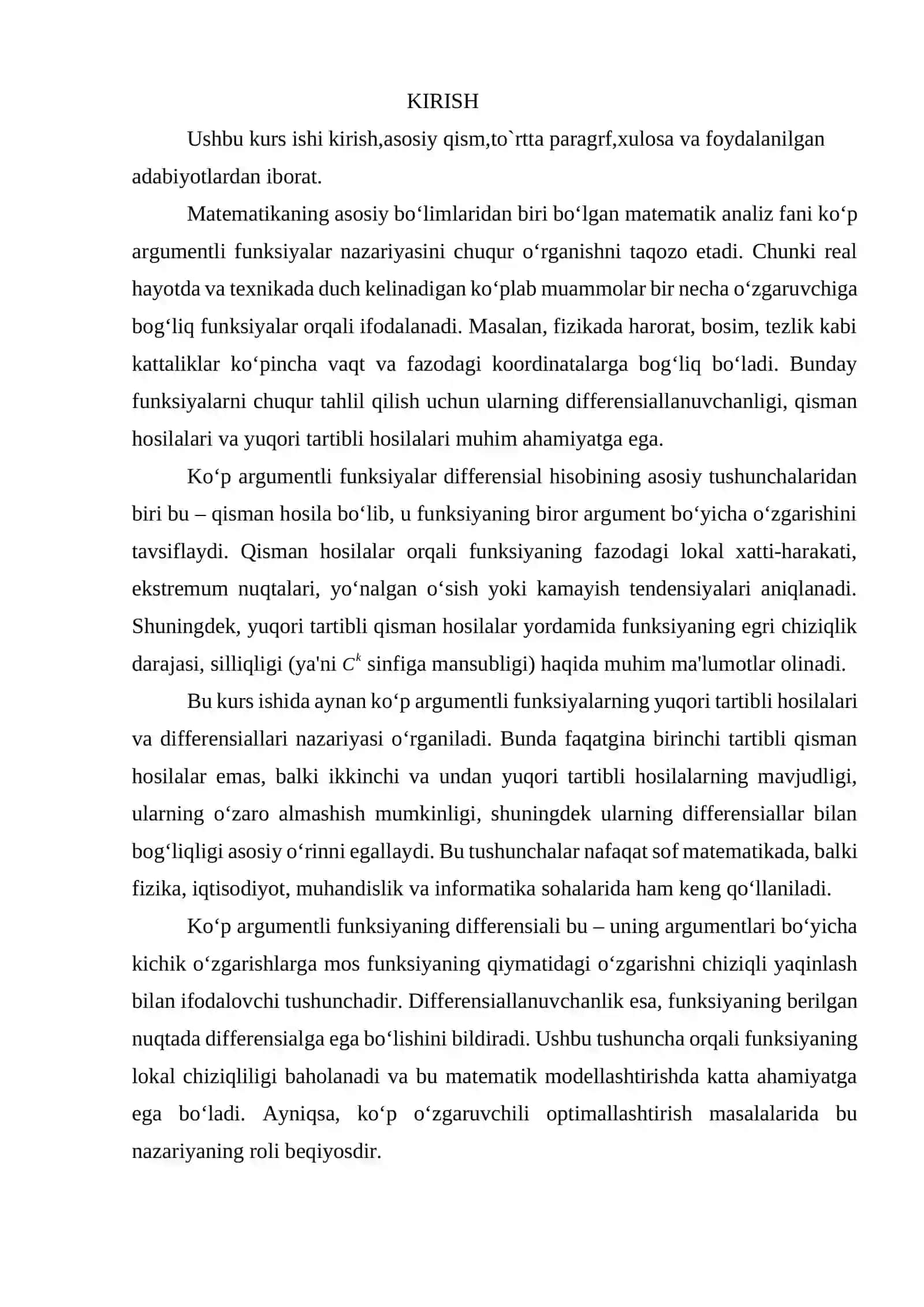 Ko’p argumentli funksiyaning yuqori tartibli hosila va differensiali 2