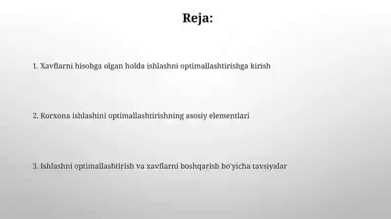Korxona faoliyatini optimallashtirish va xavflar 2