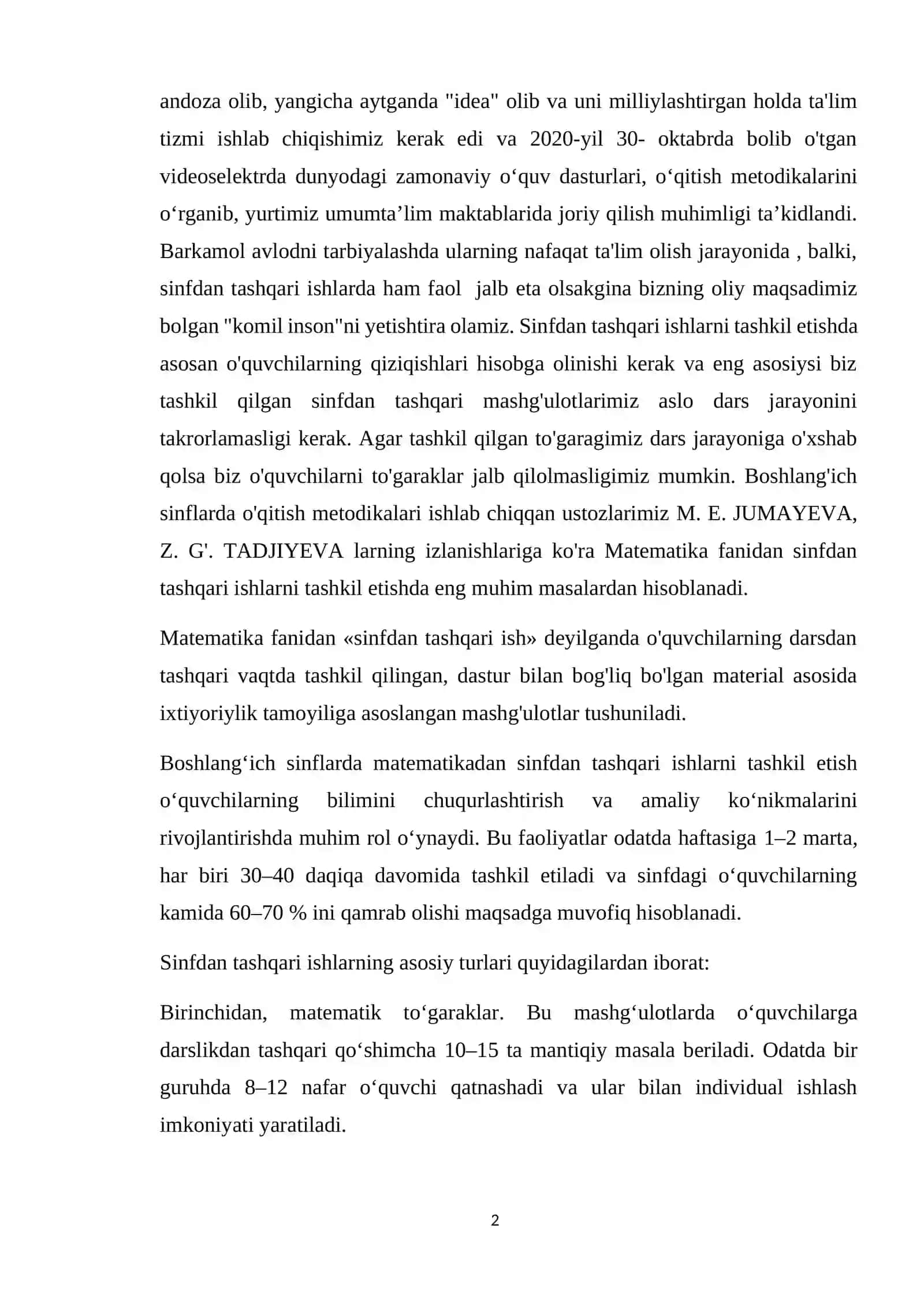 Sinfdan tashqari ishlar tashkil etish 2