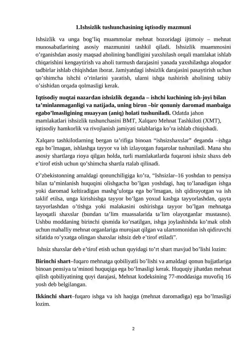 Ishsizlikning iqtisodiy mazmuni 2