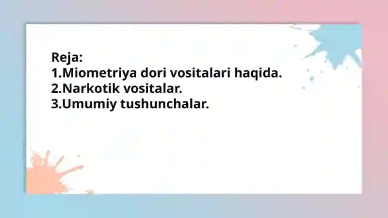 Miometriyaga ta'sir etuvchi vositalar.Narkotik vositalar 2