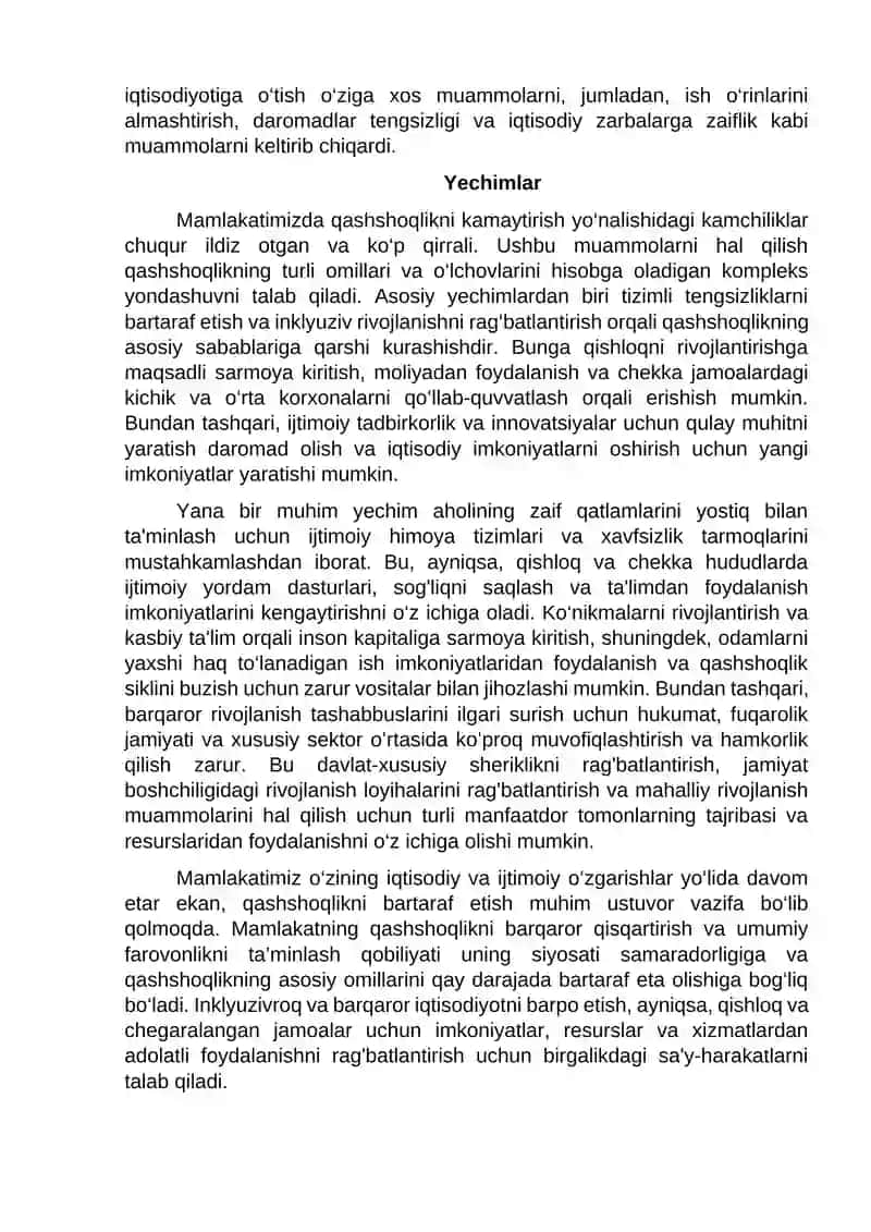Qashshoqlikni kamaytirish bo‘yicha islohotlar 2