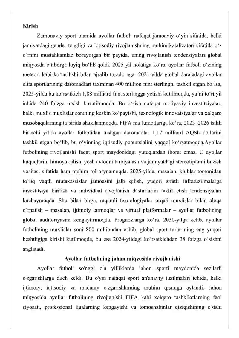 Ayollar futbolining rivojlanish tendensiyalari 2
