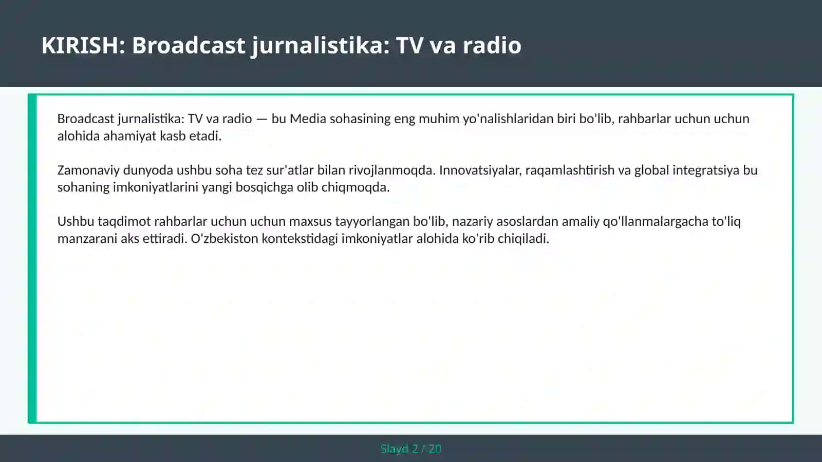 Broadcast jurnalistika: TV va radio 2