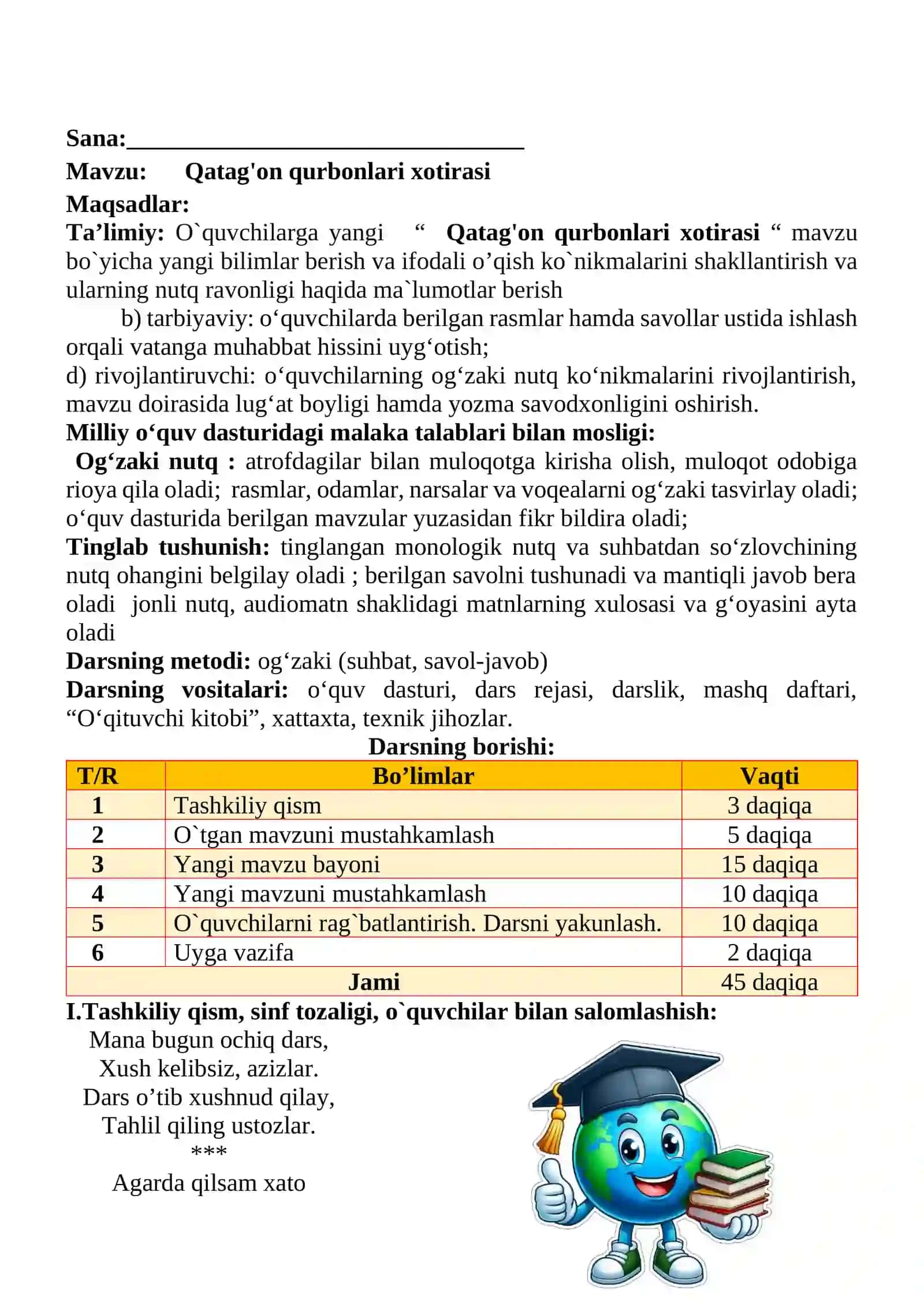 Qatag'on qurbonlari xotirasi mavzusida 2-sinf O'qish fanidan dars ishlanmasi 2