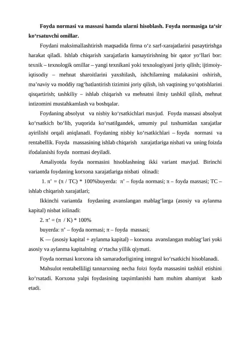 Foyda normasi va massasi 2