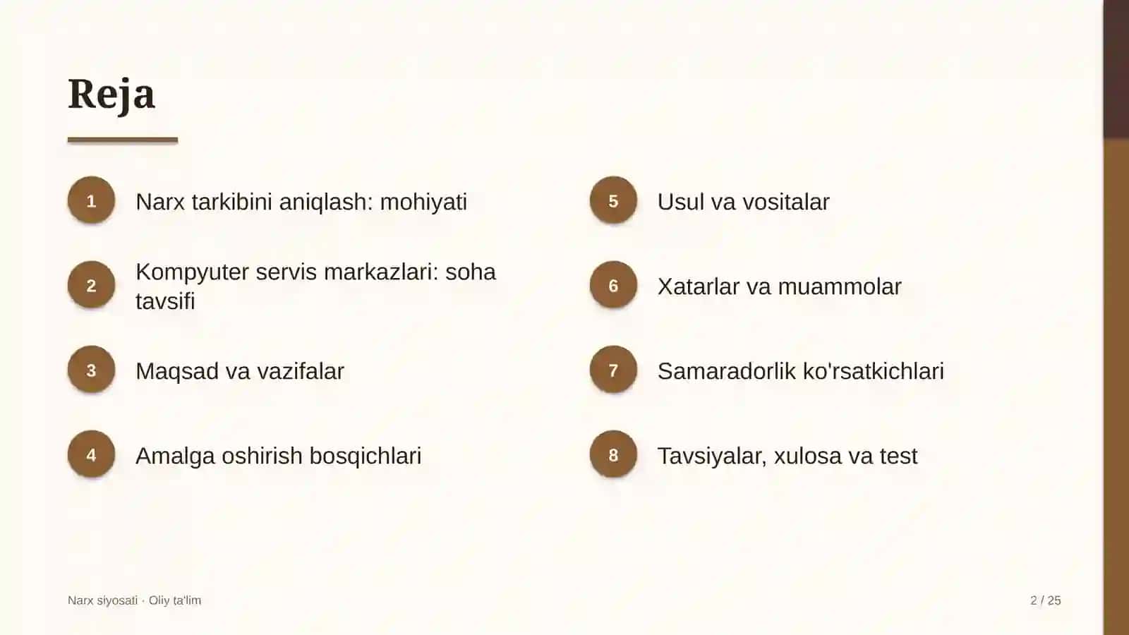 Kompyuter servis markazlarida narx tarkibini aniqlash 2