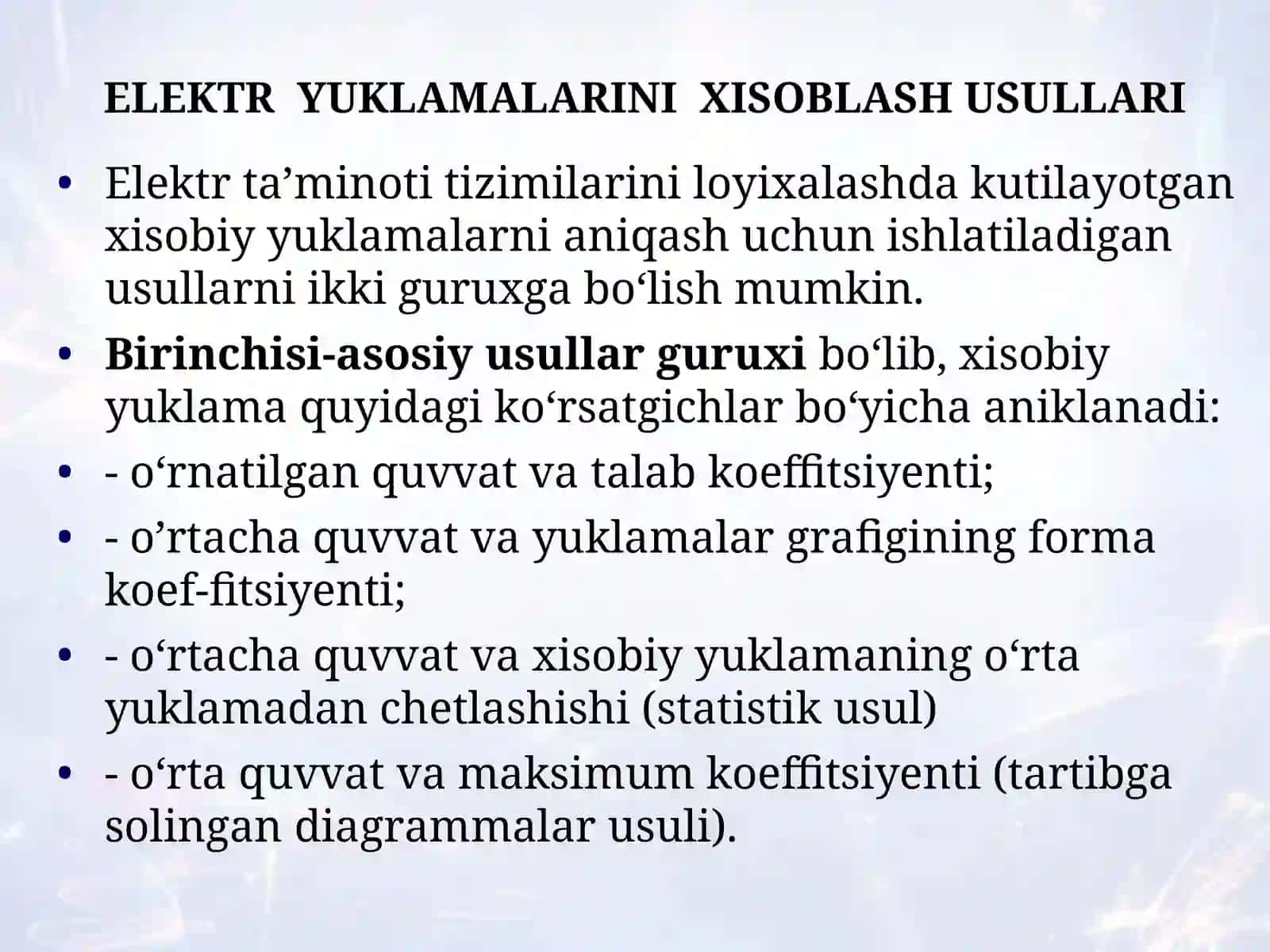 Elektr yuklamalarni hisoblash usullari 2