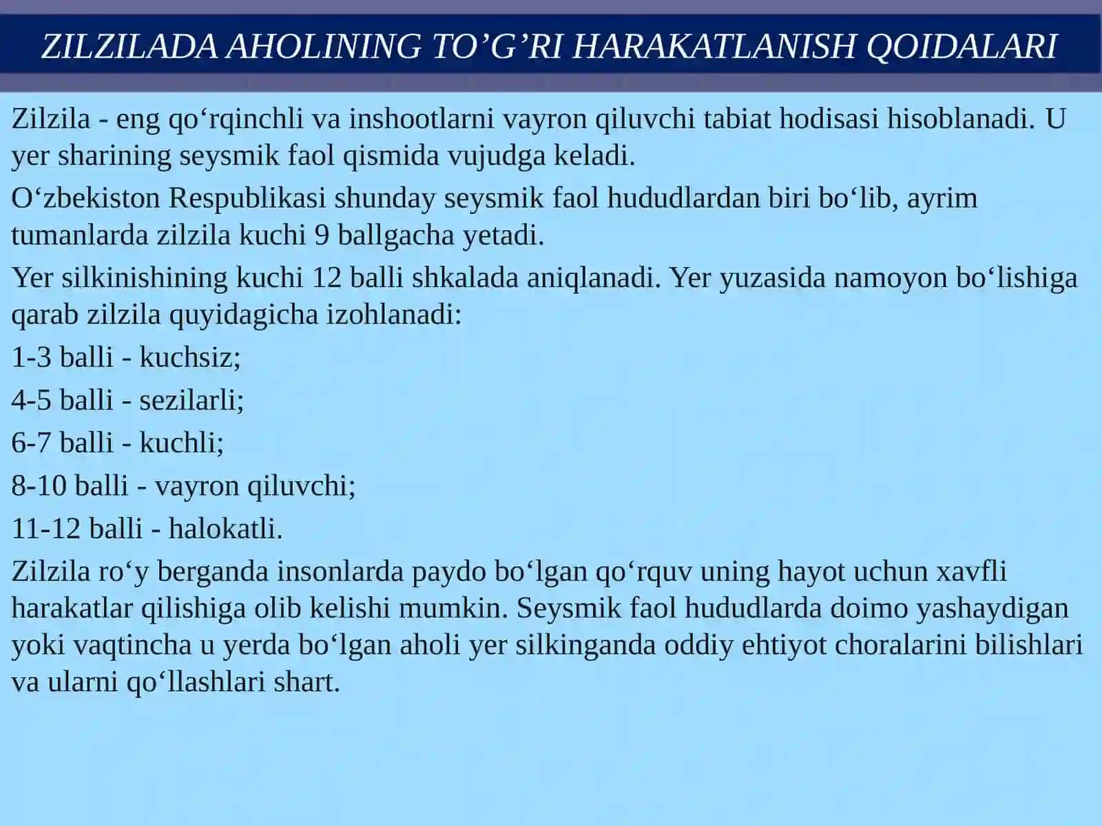 Zilzila va boshqalar ahvolida aholining harakati 2