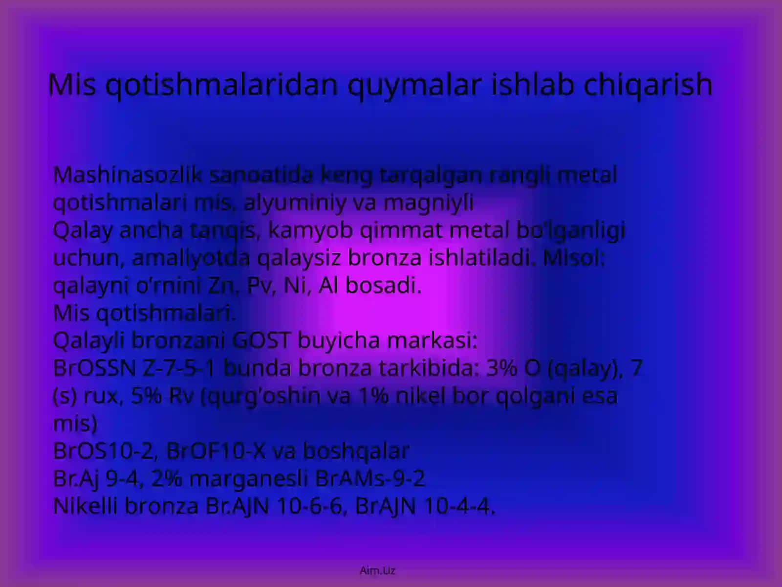 Mis qоtishmаlаridаn quymаlаr ishlаb chiqаrish 2