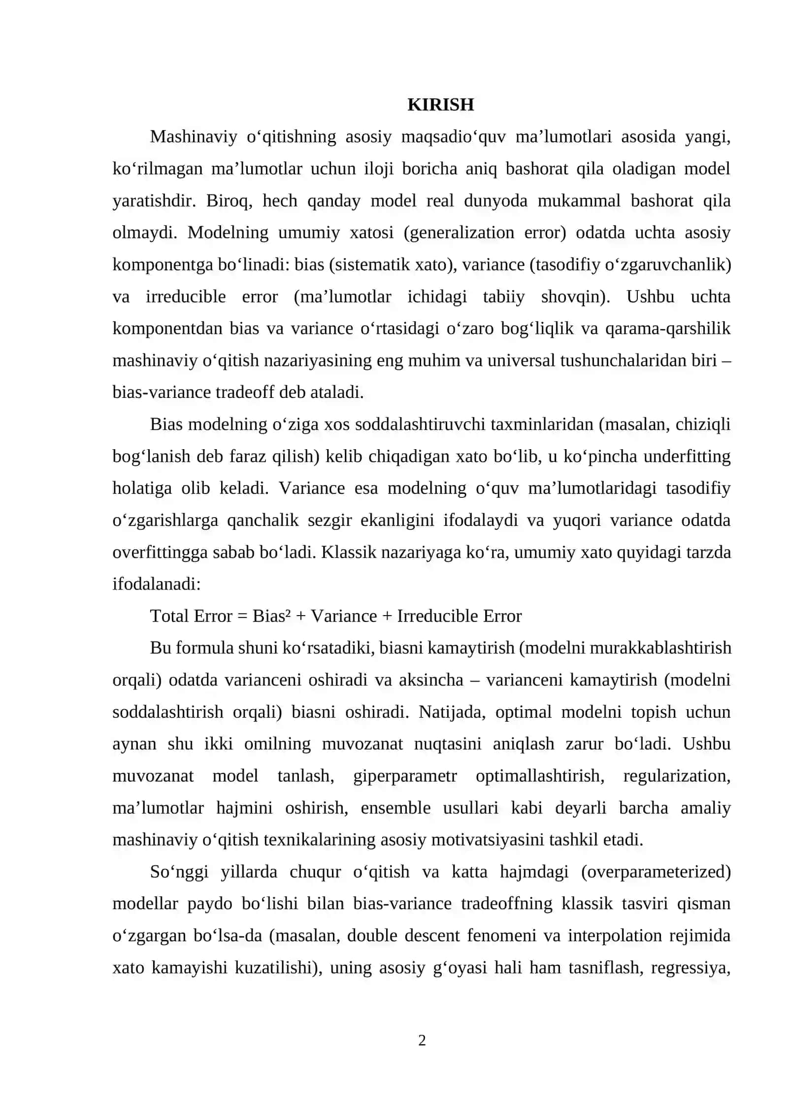 Bias-variance tradeoff tushunchasi 2