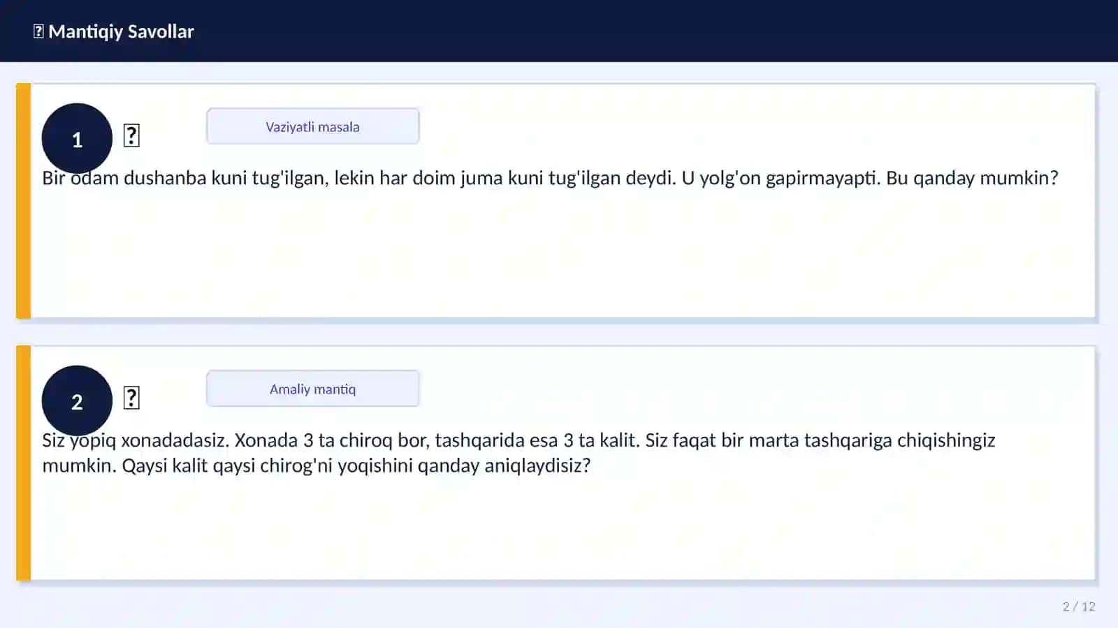 20 ta Mantiqiy Savol 2