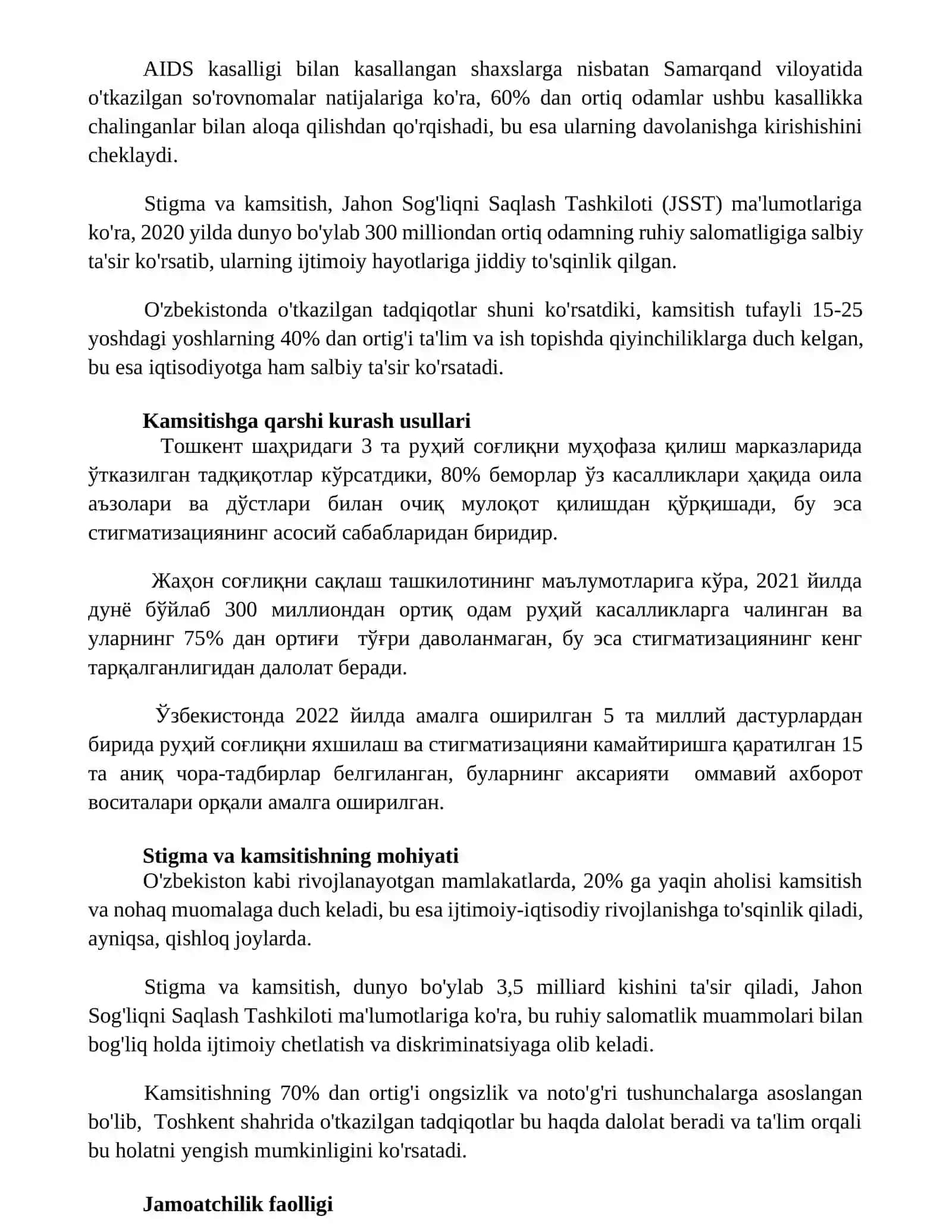 Stigma va diskrimatsiyani bartaraf qilish 2
