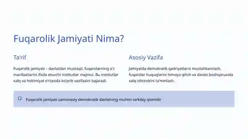 Fuqarolik Jamiyati Institutlari: O'zbekiston Misolida 2