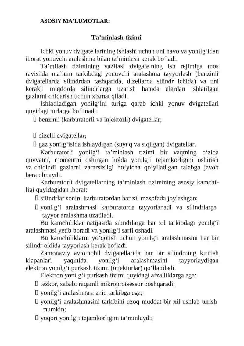 Injektorli dvigatellar ta’minlash tizimi 2