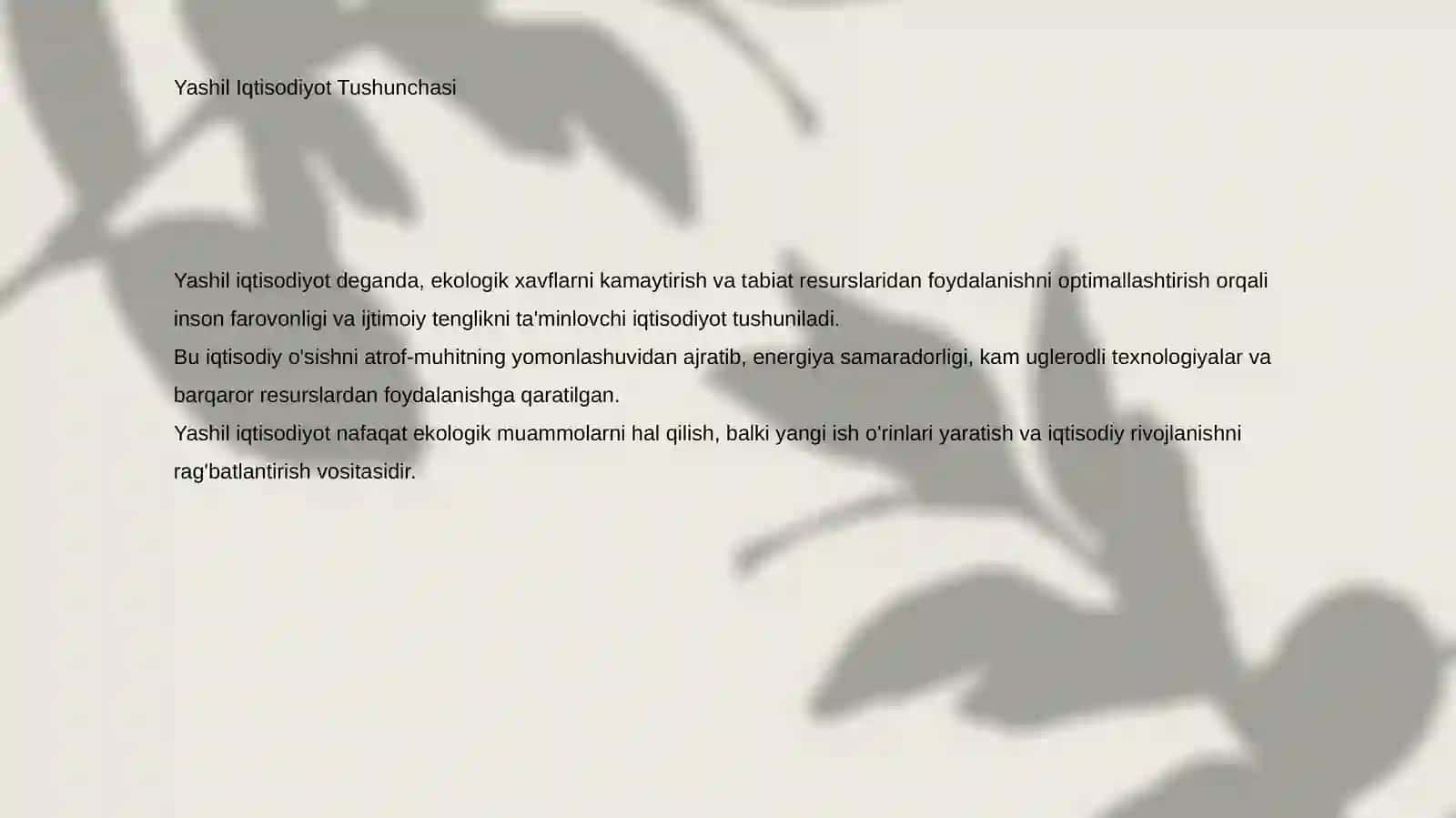 Yashil iqtisodiyot: Kelajakka Sanoqli Qadamlar 2